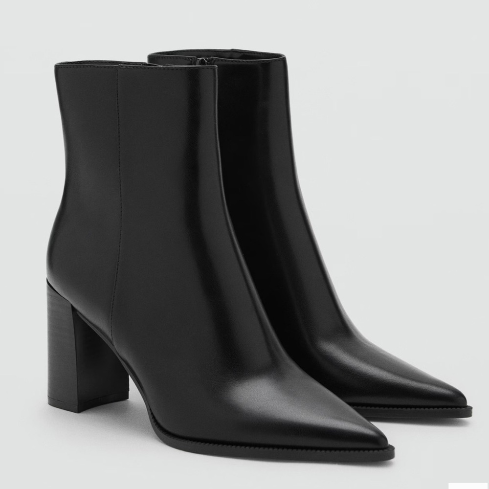 Mango Sleek Black Block Heel Booties